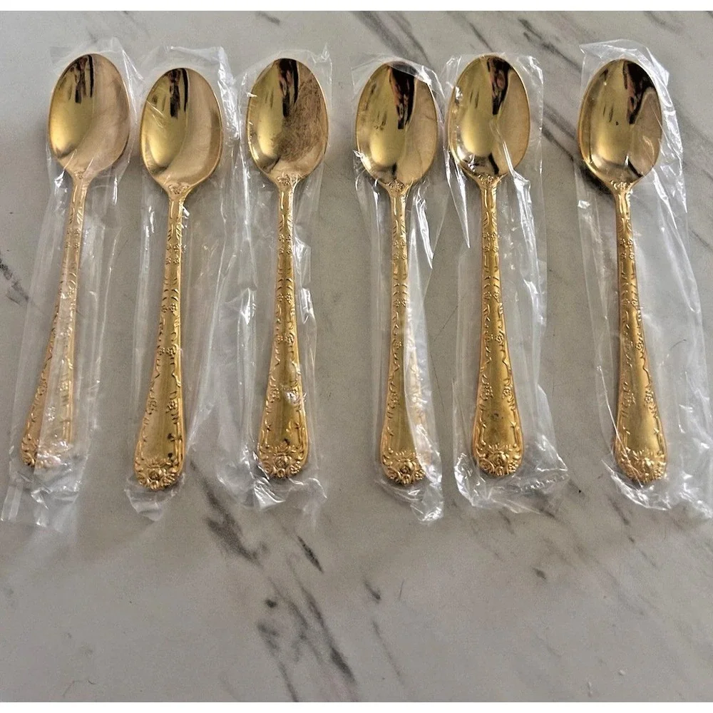WM Rogers & Son Gold Plated Teaspoons Lot of 6 Enchanted Rose 6